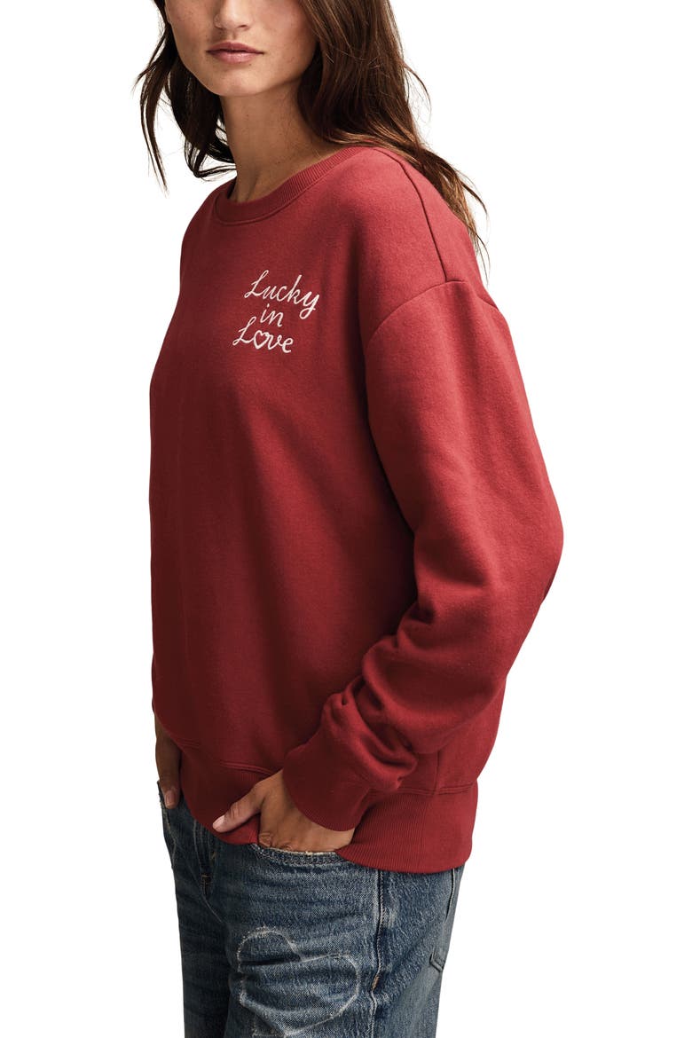 Valentine Heart Crewneck Sweatshirt, Alternate, color, RED DAHLIA