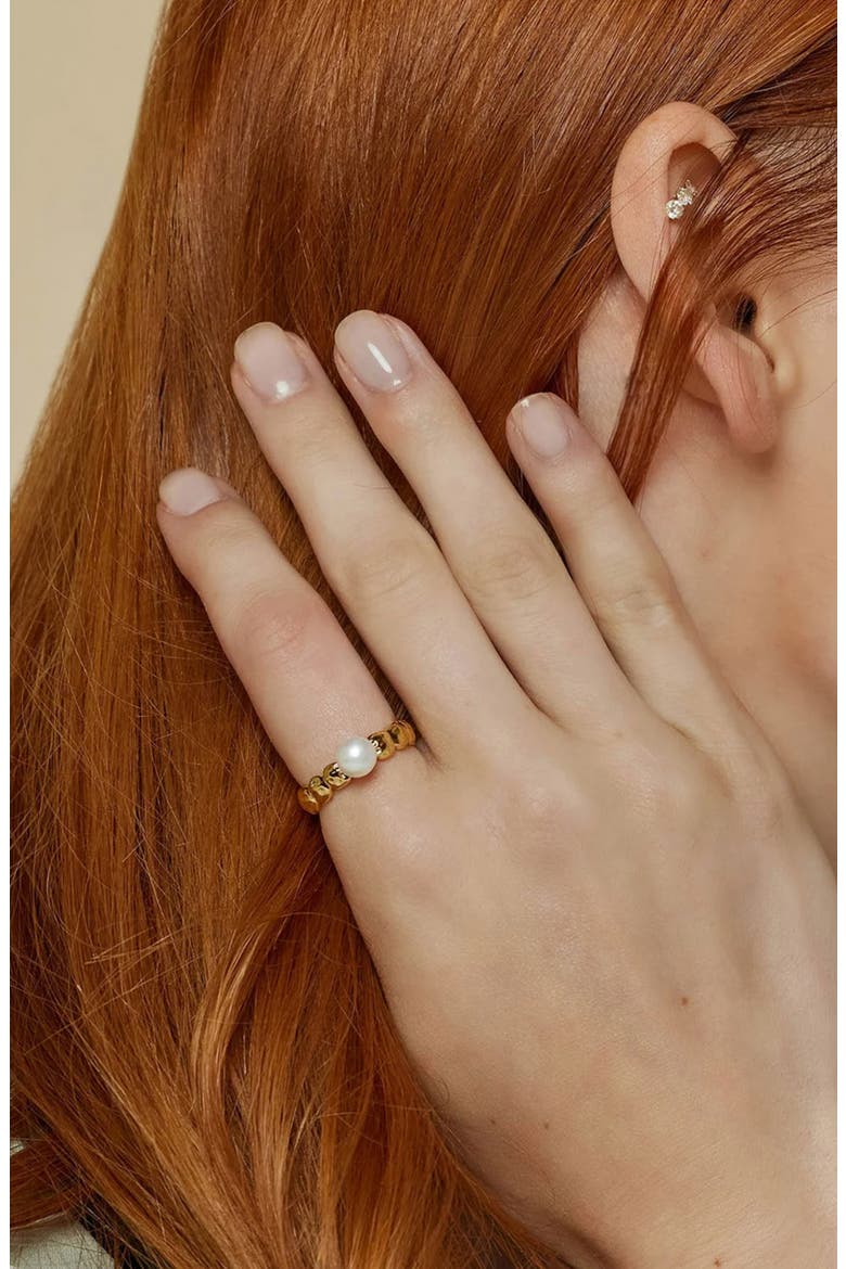 Amore Pearl Head Statement Ring Trendy Minimalist, Alternate, color, Gold