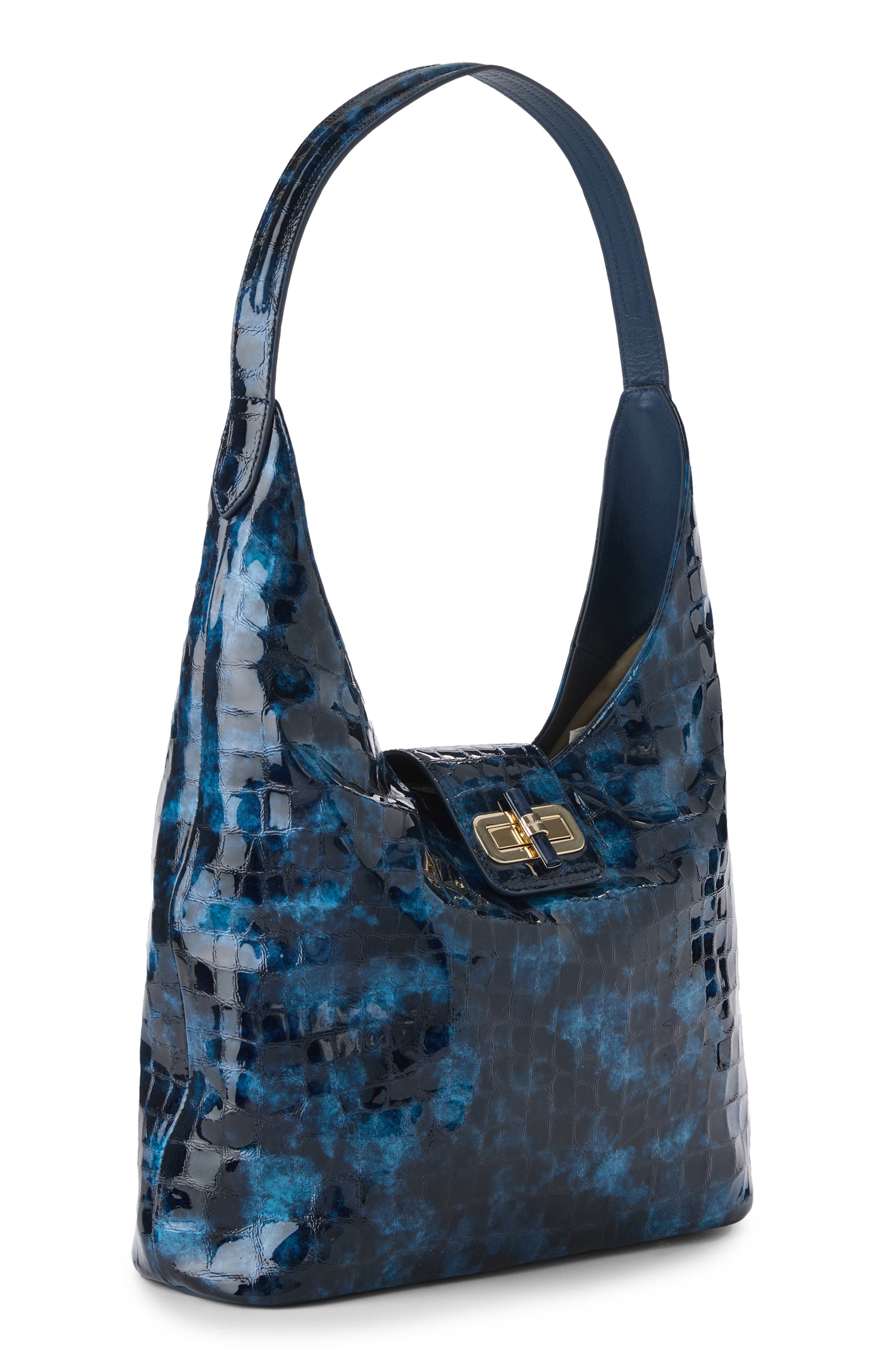 Brahmin Gwynne Croc Embossed Leather Shoulder Bag, Alternate, color, Ultramarine