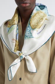 FERRAGAMO Sunflower Print Silk Square Scarf