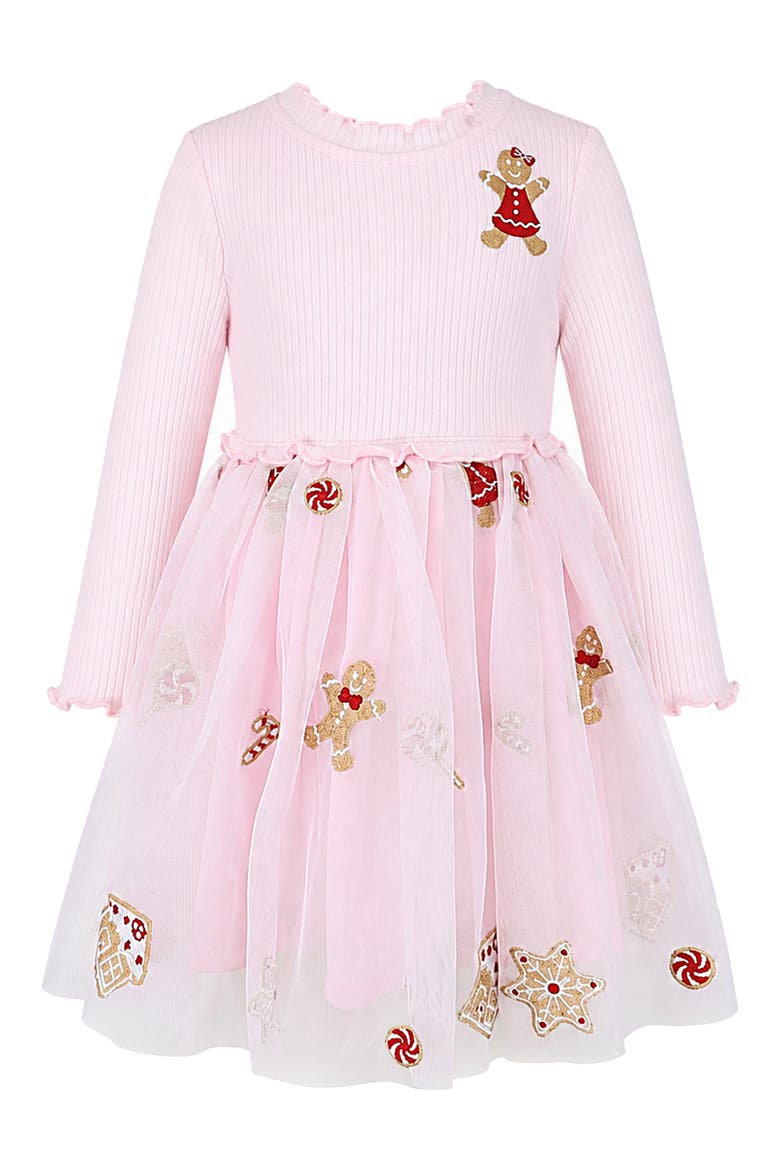 Gingerbread Embroidery Long Sleeve Mesh Skirt Dress, Main, color, BLUSH