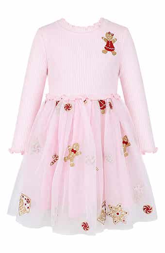 Gingerbread Embroidery Long Sleeve Mesh Skirt Dress