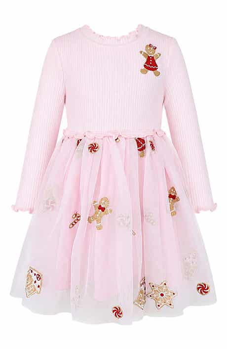 Gingerbread Embroidery Long Sleeve Mesh Skirt Dress