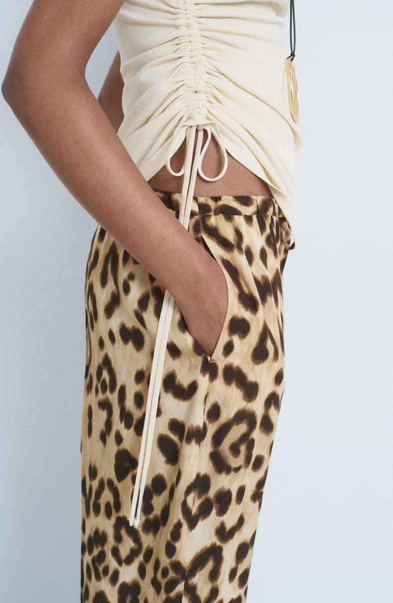 MANGO Bernie Print Wide Leg Drawstring Pants, Alternate, color, Beige