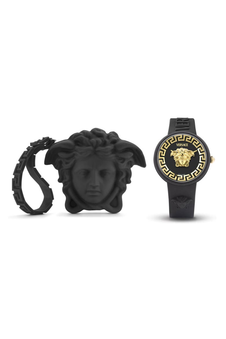 Medusa Pop Silicone Strap Watch, 39mm, Alternate, color, BLACK