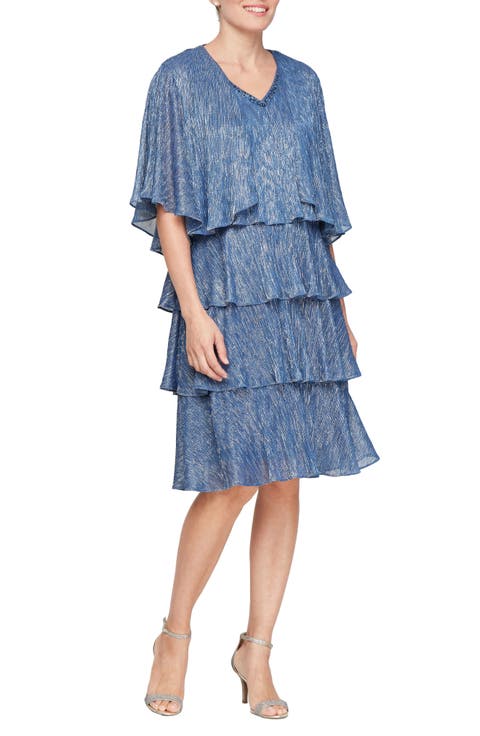 Tiered Metallic Cocktail Dress with Jacket (Petite)