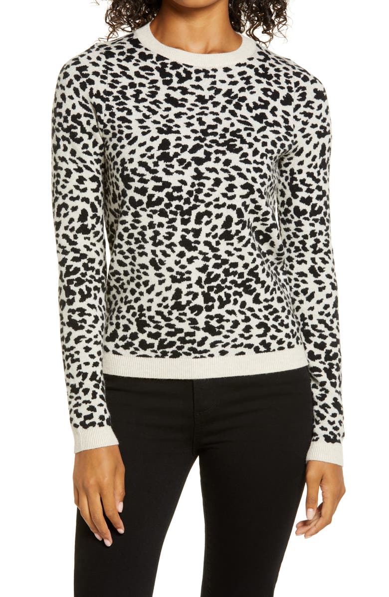 Rachel Parcell Leopard Pattern Crewneck Sweater, Main, color, 