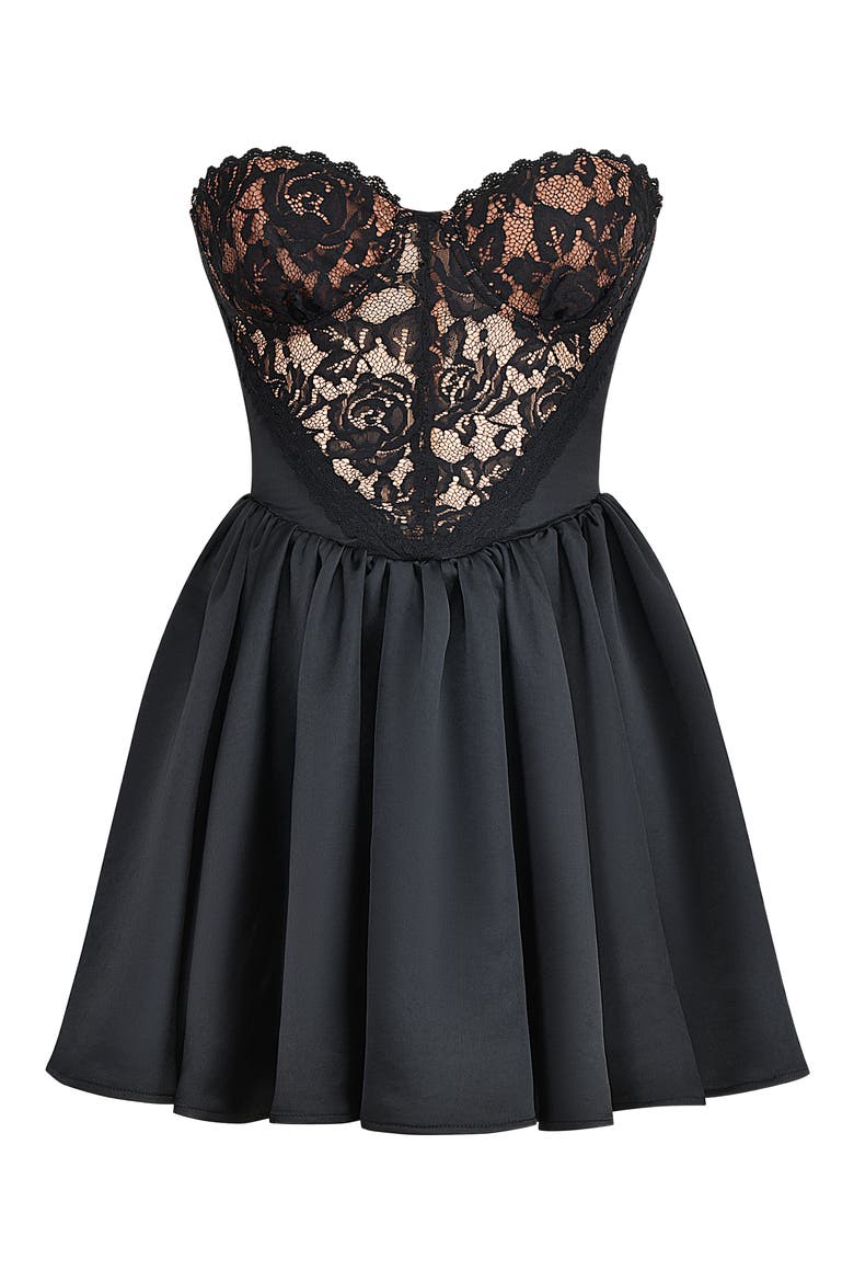 J'Adore Strapless Mixed Media Cocktail Minidress, Alternate, color, BLACK