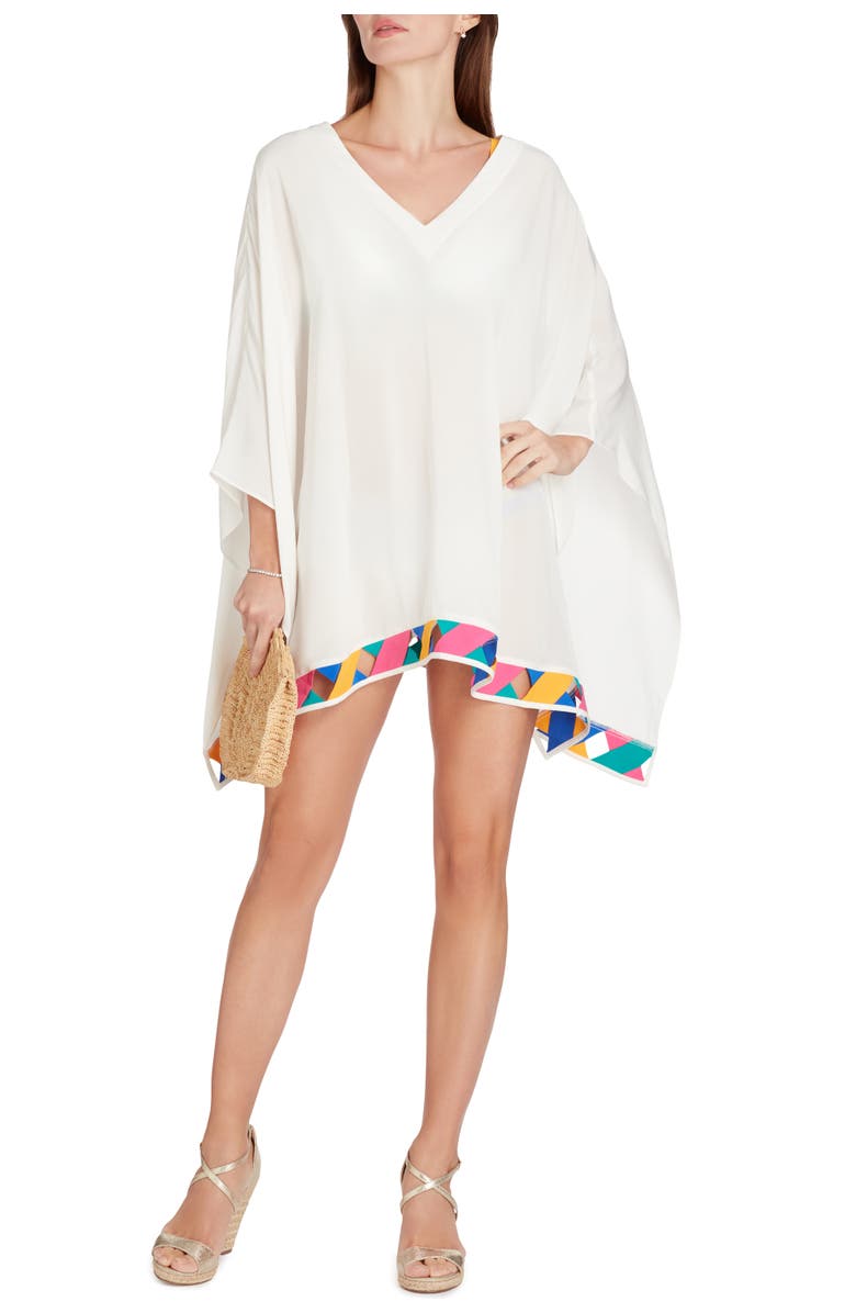 VALIMARE Bandage Hem Chiffon Cover-up Poncho, Main, color, Off White