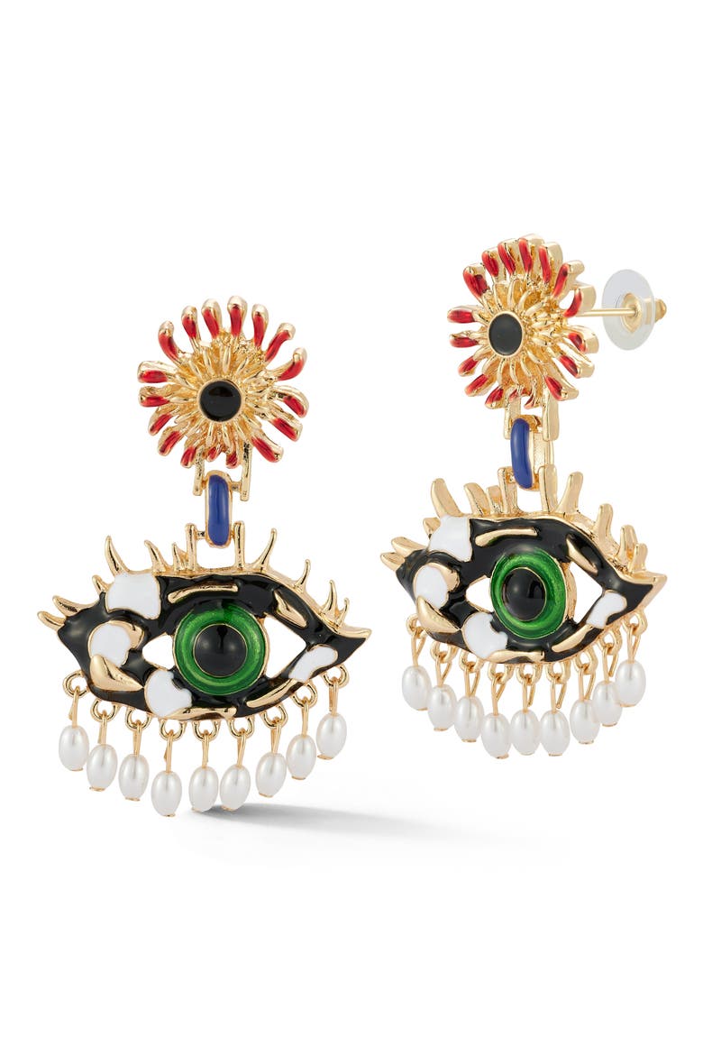 Evil Eye Drop Earrings, Main, color, GOLD