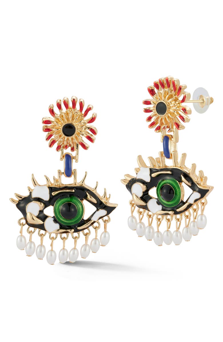 SPHERA MILANO Evil Eye Drop Earrings, Main, color, Gold
