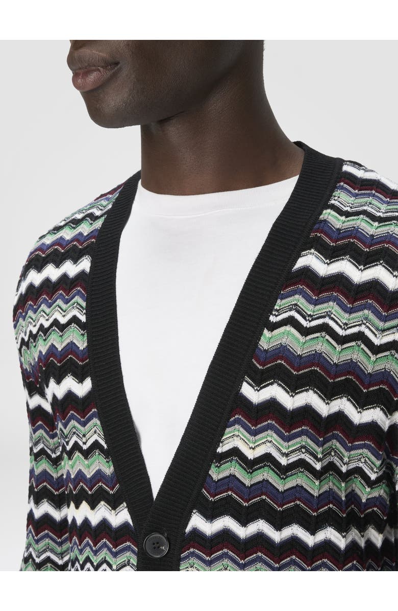 Missoni Cardigan In Wool-cotton Blend With Zigzag, Alternate, color, Blue & Green