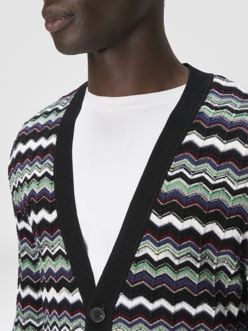 Missoni Cardigan In Wool-cotton Blend With Zigzag In Multi