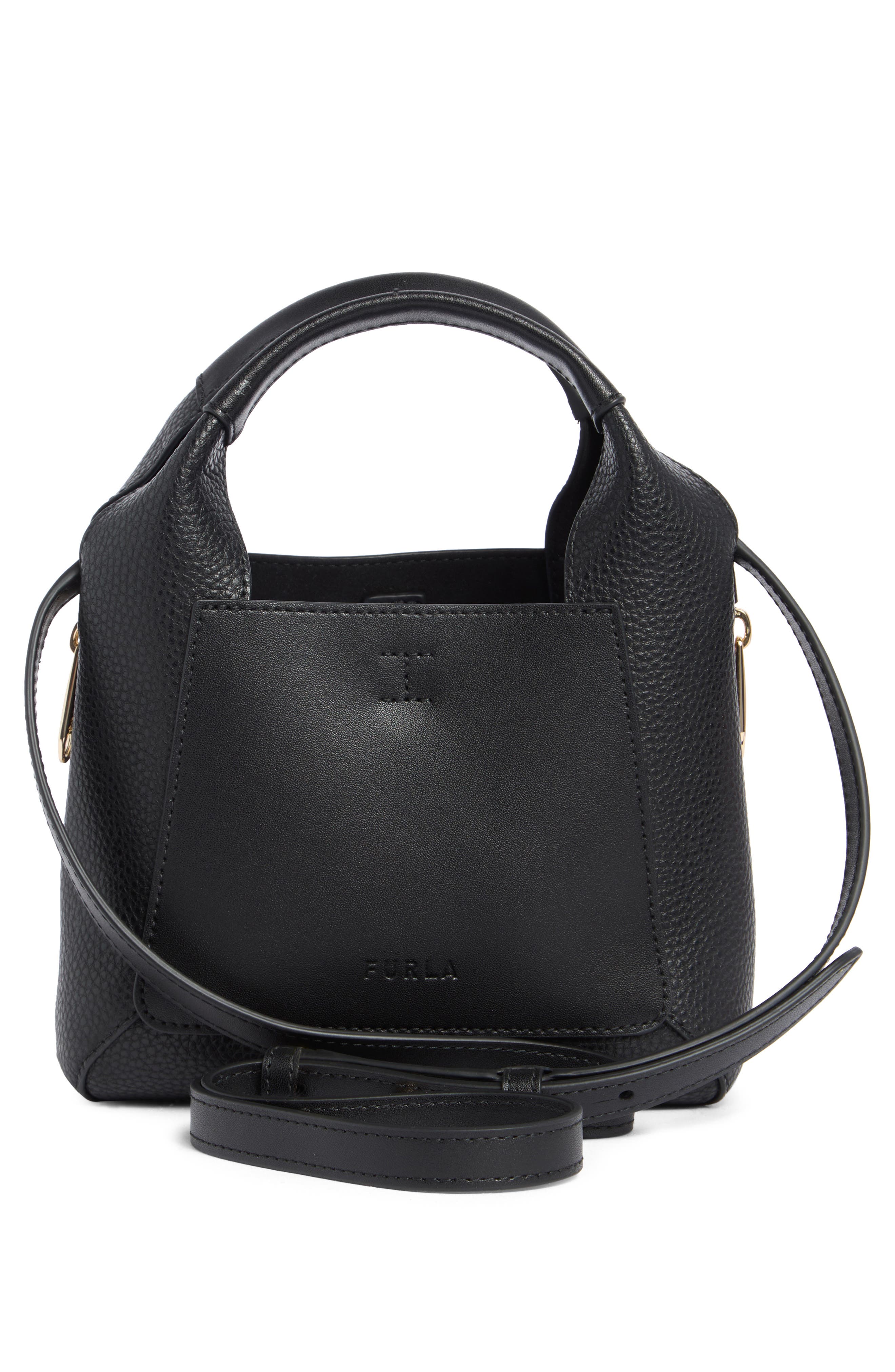 Furla Miagilda Mini Leather Tote, Alternate, color, Nero