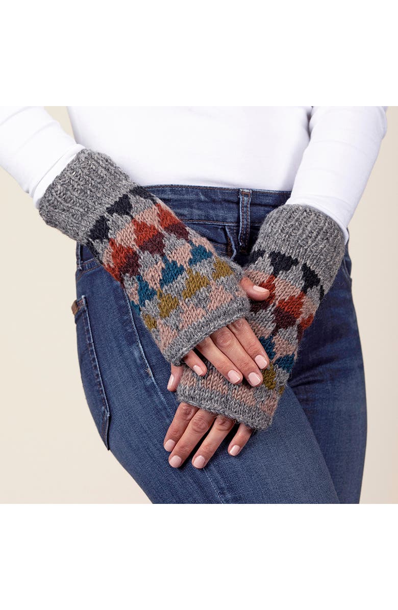 Feelgoodz Hand-Knit Jaya Harlequin Wool Half Mitten, Alternate, color, Cabin