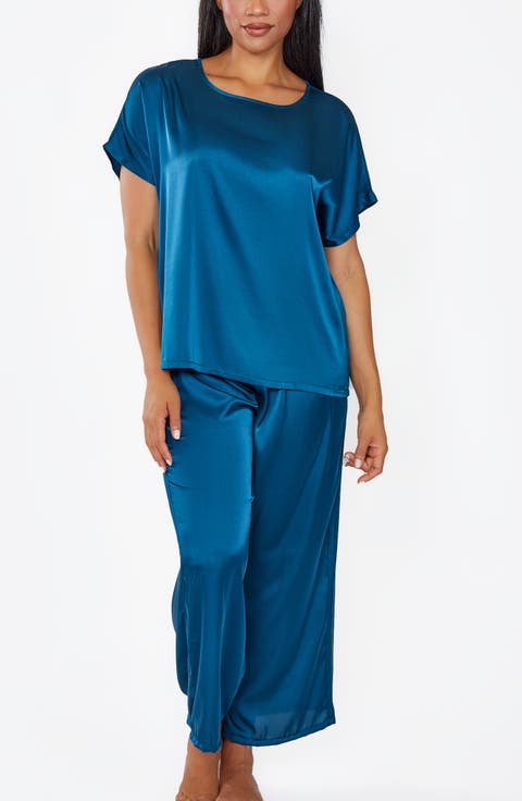 Satin Pullover Top and Pants Loungewear Set (Plus Size)