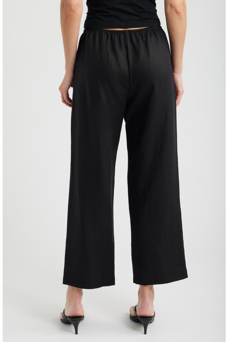 Lilah Lace Trim Linen Pants, Alternate, color, BLACK