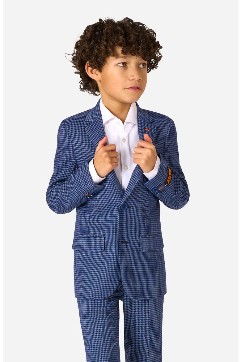 Kids' Daily Tan Navy Houndsooth Check Stretch Suit, Alternate, color, MISCELLANEOUS