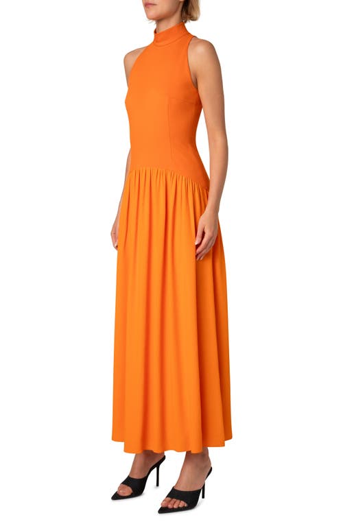 Akris Punto Mixed-media Jersey Halter Seersucker Pleated Skirt Dress In Orange