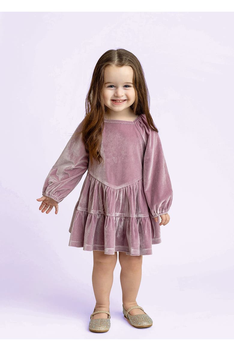 Sugarplum Sparkle Long Sleeve Raglan Tiered Velvet Dress, Alternate, color, Purple