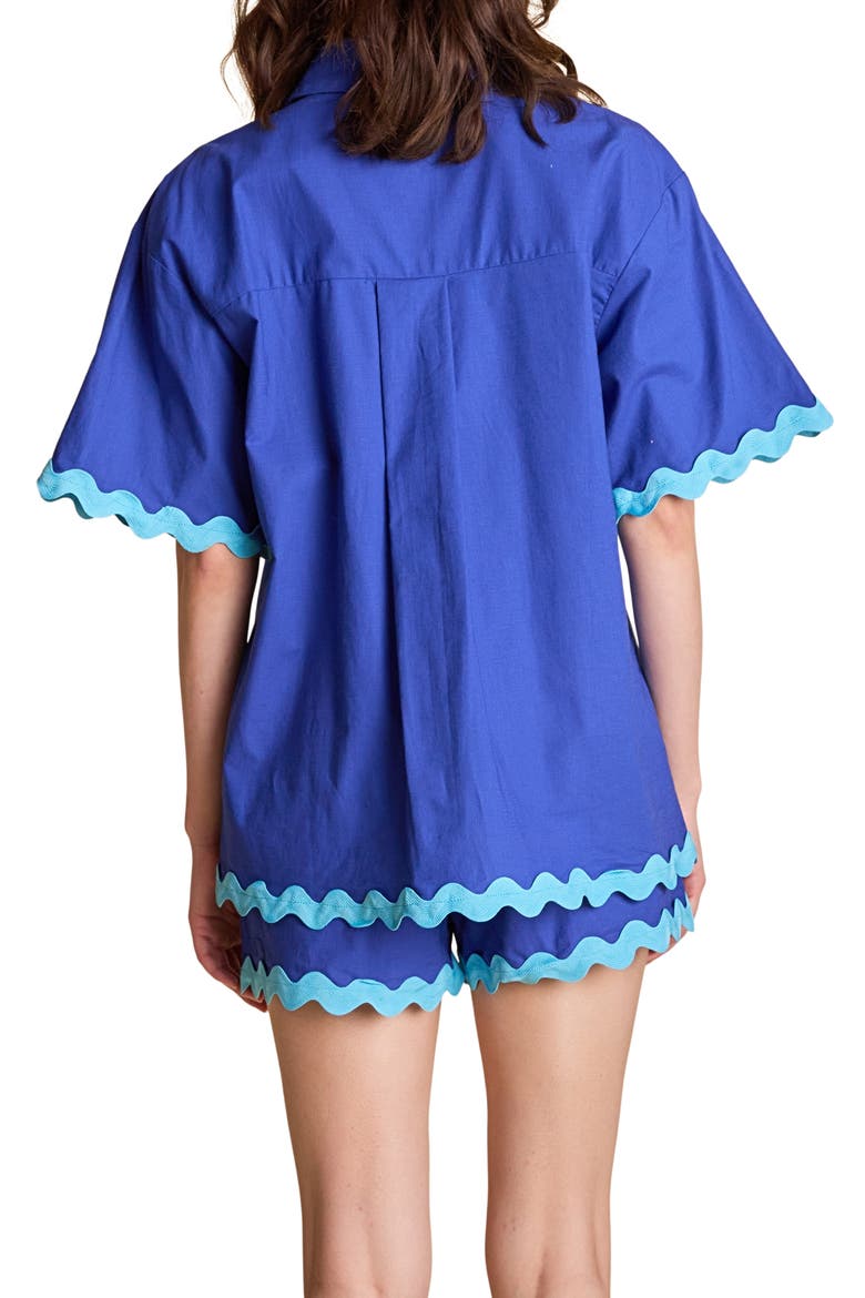 Rickrack Trim Cotton & Linen Button-Up Shirt, Alternate, color, BLUE