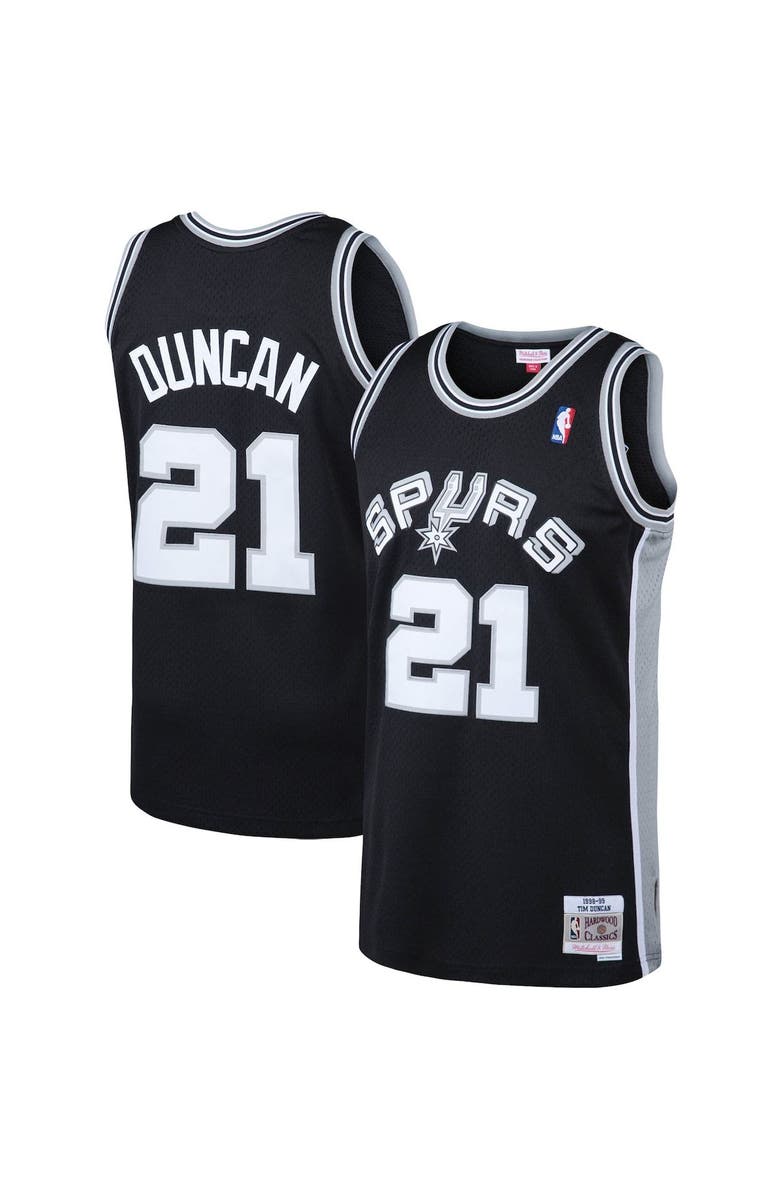 Mitchell & Ness Men's Mitchell & Ness Tim Duncan Black San Antonio Spurs 1998/99 Big & Tall Hardwood Classics Swingman Jersey, Alternate, color, Black