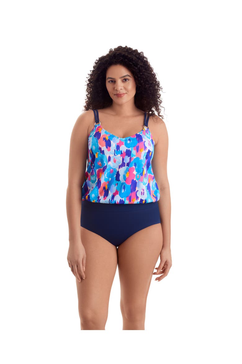 V-Neck Blouson Ring Tankini Swimsuit Top, Main, color, Color Confetti
