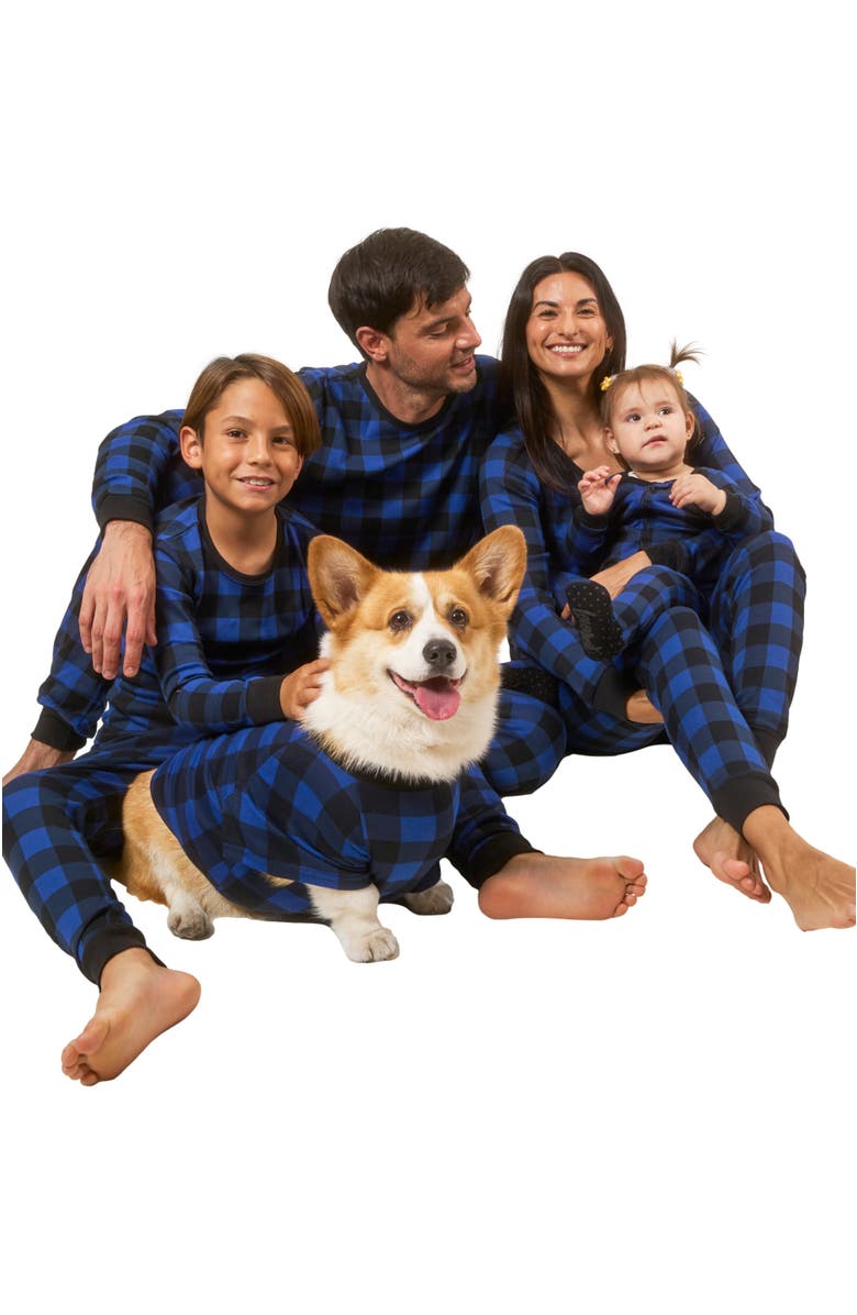 Leveret Two-Piece Cotton Matching Family Holiday Pajamas, Christmas Plaid, Alternate, color, Plaid Black 
Navy