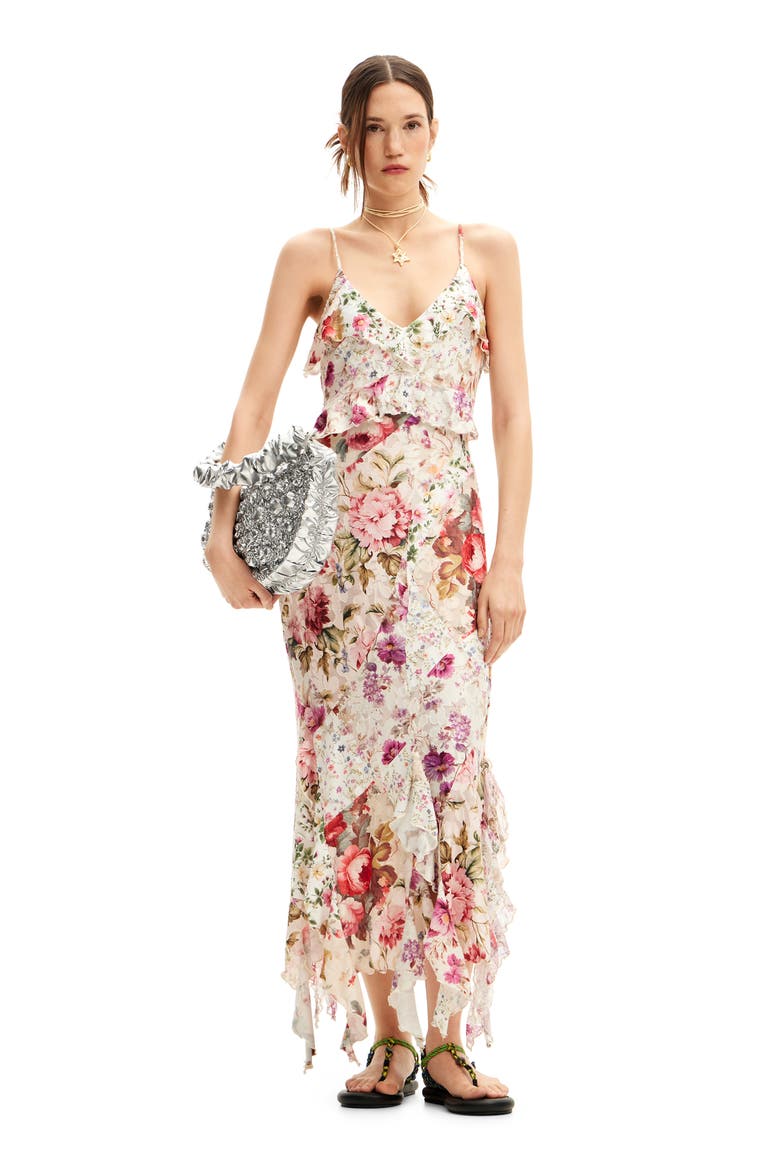 Aura Mixed Floral Print Handkerchief Hem Dress, Alternate, color, MIX