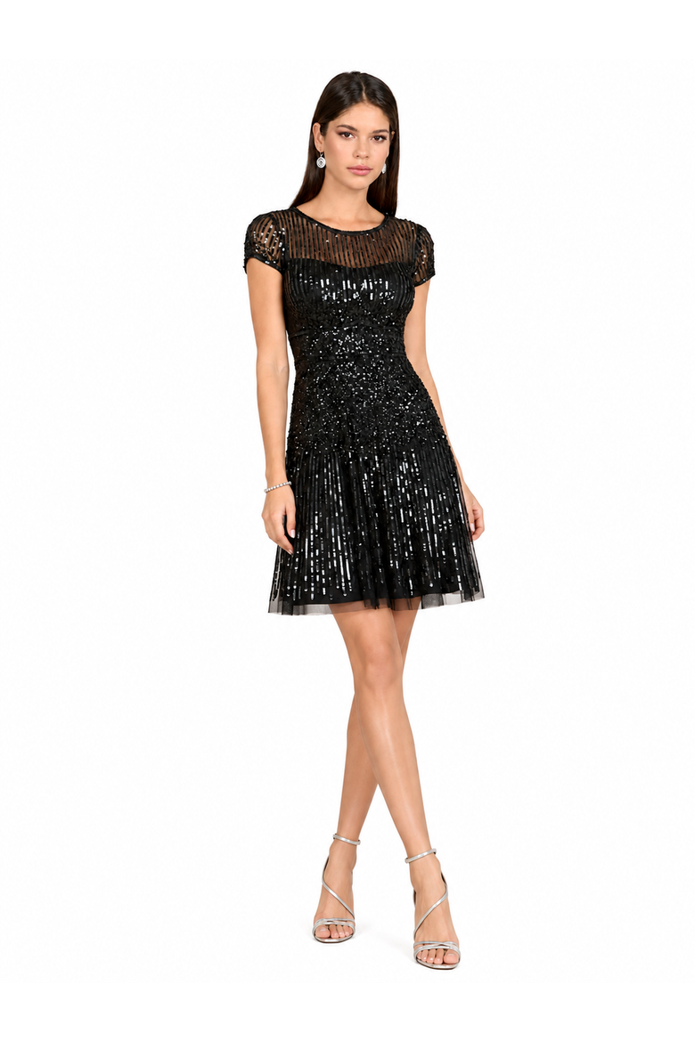 Cap Sleeve Sequin Short Dress, Alternate, color, Black