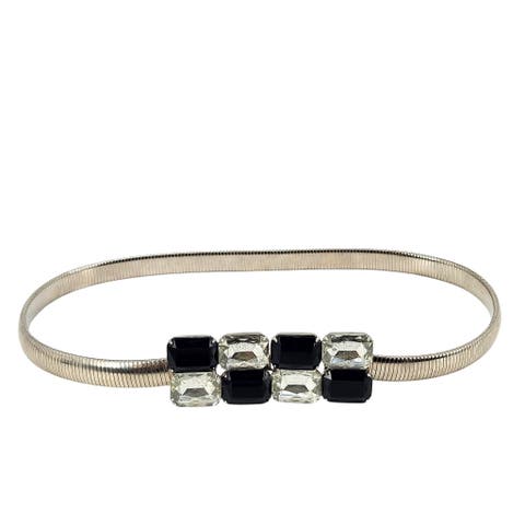Vintage 1970s Silver Tone Stretch Belt With Rhinestone Buckle