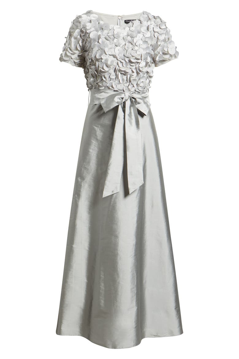 3D Beaded Paillette Bodice Taffeta A-Line Gown, Alternate, color, SILVER