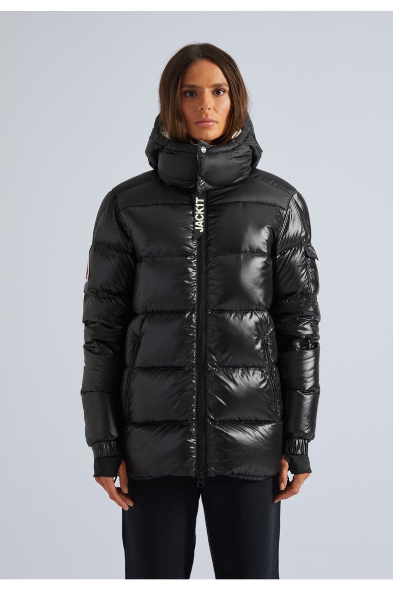 High Collar Down Puffer Jacket, Main, color, Black/Stone