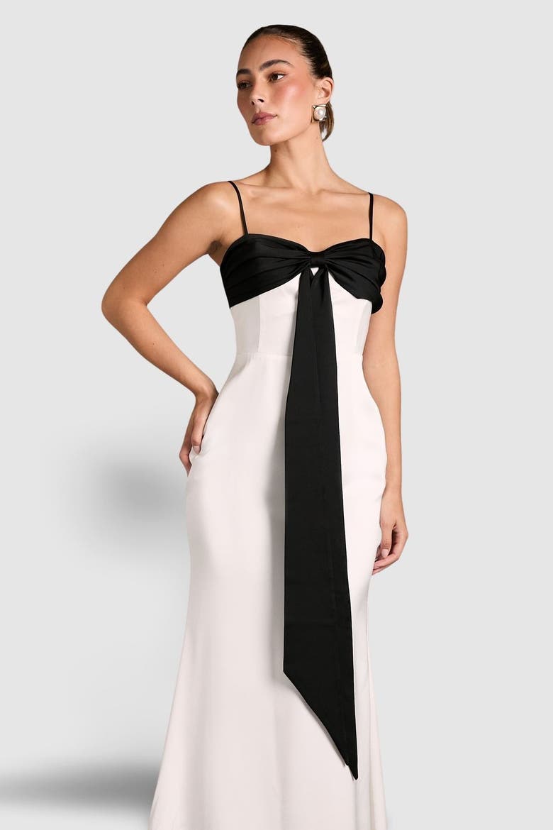 Monochrome Bow Detail Maxi Dress, Alternate, color, White