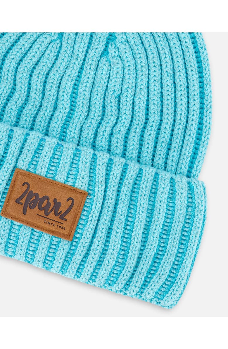 Deux par Deux Unisex Solid Knit Hat Turquoise, Alternate, color, 