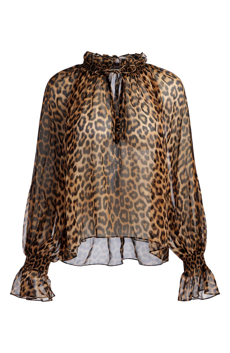 Alice + Olivia Norah Leopard Silk Peasant Top, Alternate, color,