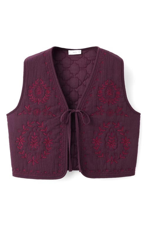 Mango Teen Floral Embroidered Cotton Vest In Purple