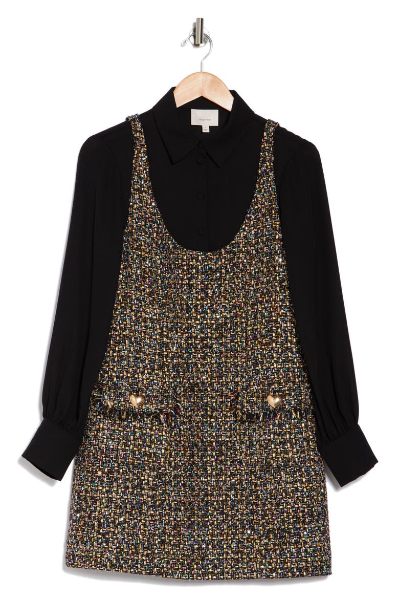 Florianna Confetti Tweed Long Sleeve Dress, Alternate, color, BLACK MULTI