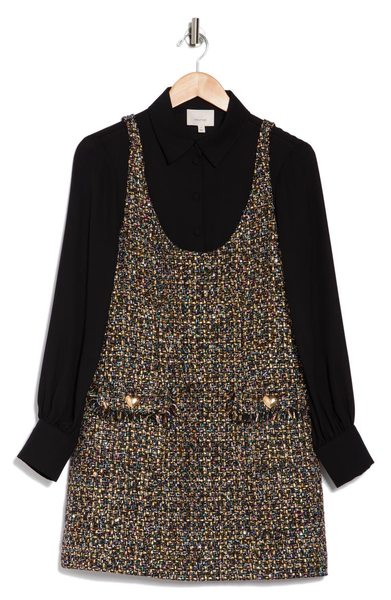 Cinq à Sept Florianna Confetti Tweed Long Sleeve Dress, Alternate, color, Black Multi