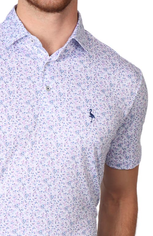 Tailorbyrd Ditsy Floral Print Performance Polo In Dove White