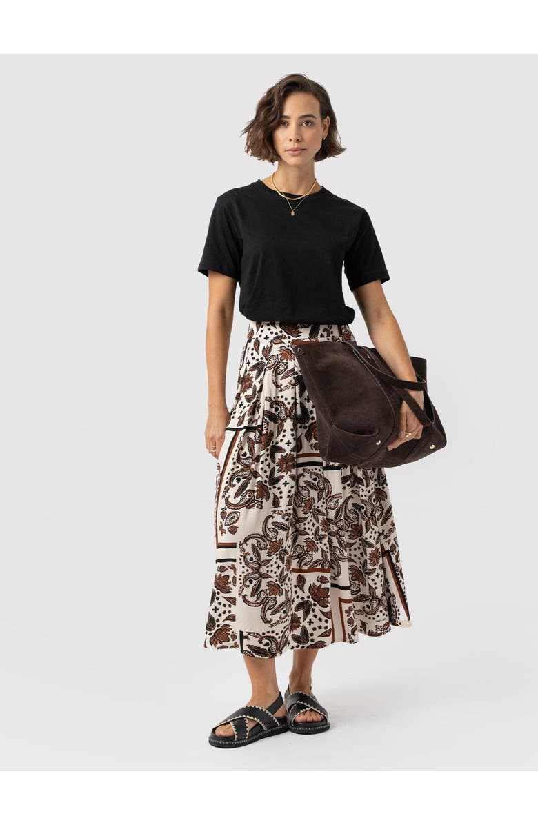 Saint + Sofia Eliza Pleated Skirt, Alternate, color, Cream Paisley