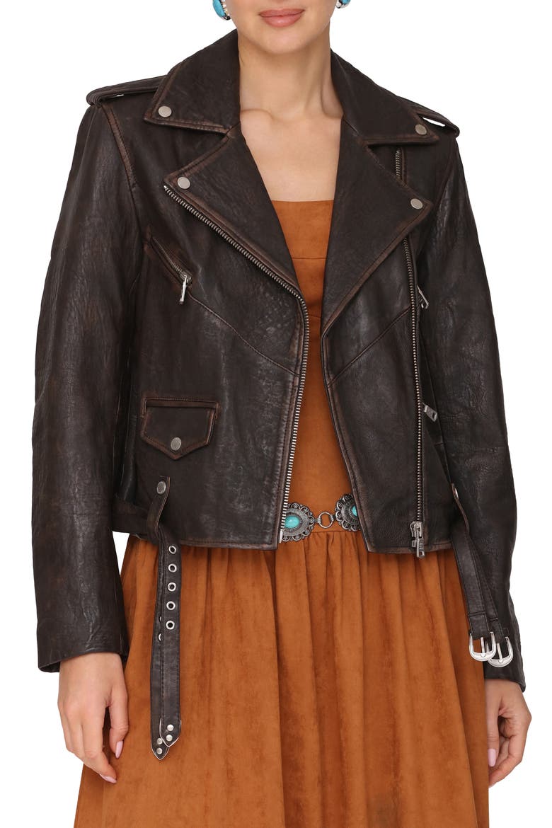 Relaxed Leather Moto Jacket, Main, color, COGNAC