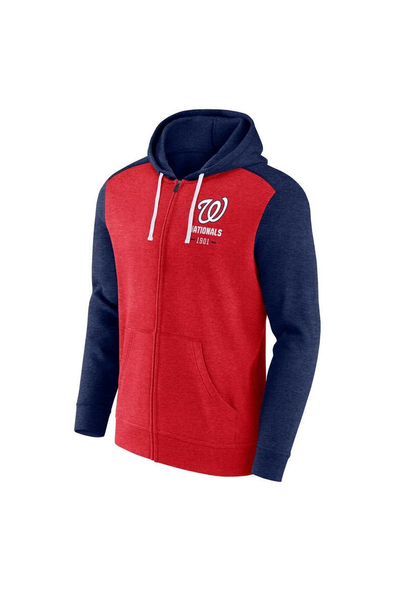 Men's Fanatics Branded Heathered Red/Heathered Navy Washington Nationals Blown Away Full-Zip Hoodie, Alternate, color, Heather Red