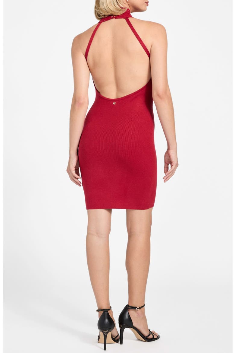 Minara Rhinestone Halter Cocktail Dress, Alternate, color, RED