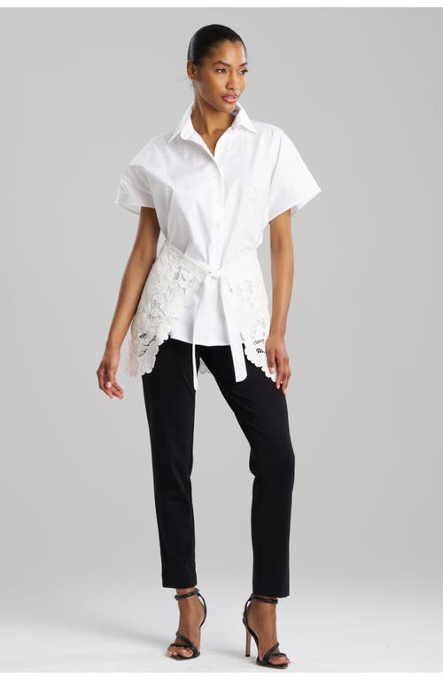 Natori Kumo Embroidery Kimono Wrap Shirt With Applique In White