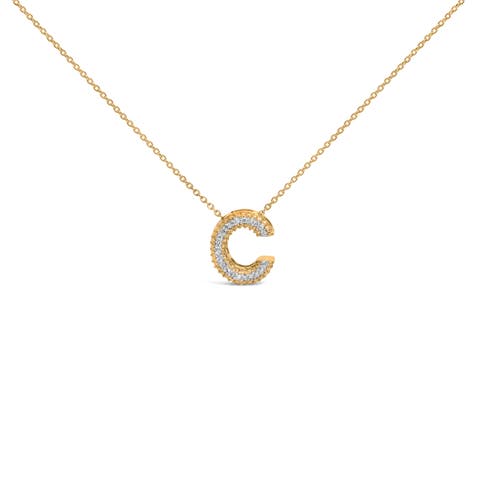Yellow Gold Vermeil Diamond Accent "a-z" Initial Bubble Pendant Necklace