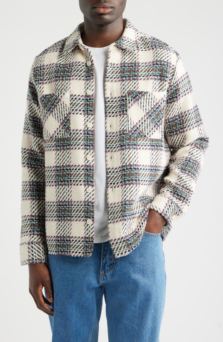 Wax London Whiting Plaid Overshirt, Main, color, Ecru / Green