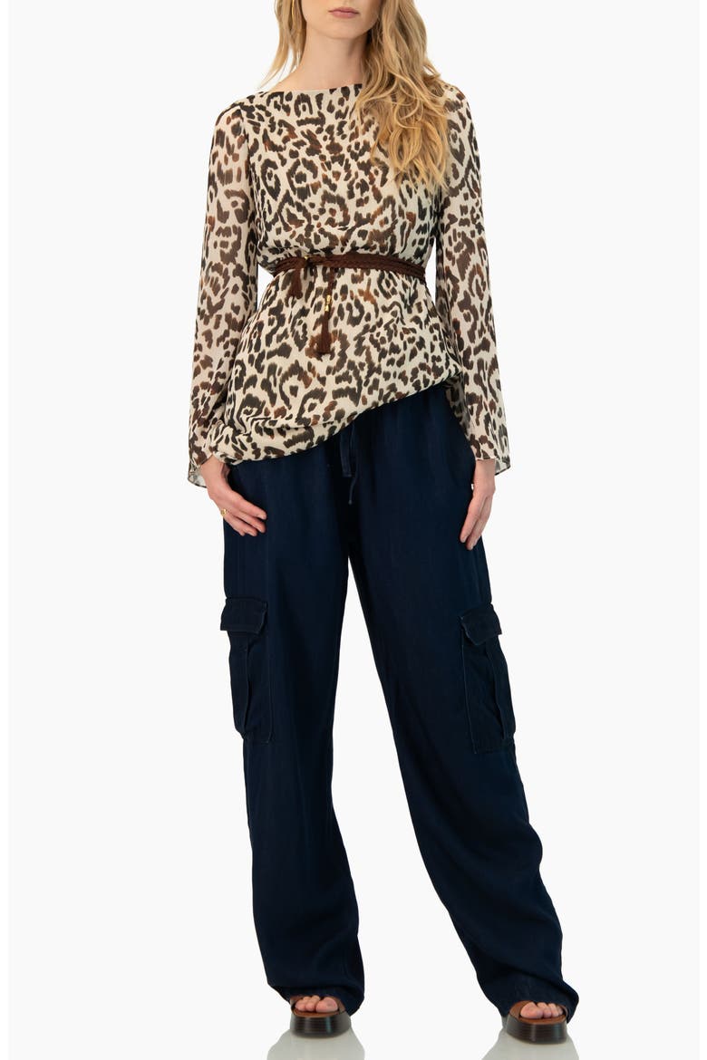 Short Animal Print Dress with Waist Tie, Alternate, color, Brown