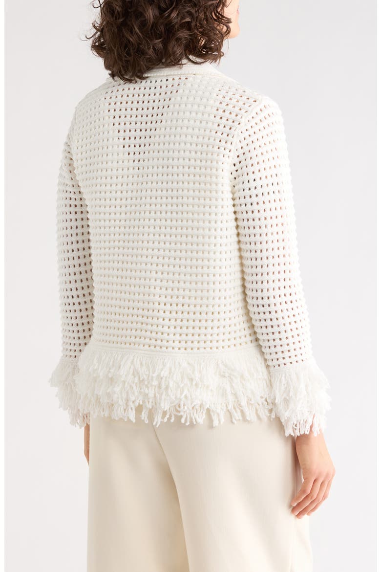 Fringe Trim Open Stitch Cardigan, Alternate, color, IVORY
