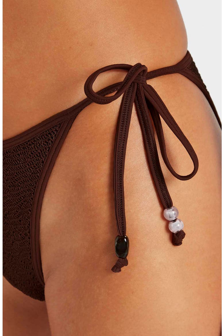 Gina Beaded Tie Bikini Bottoms, Alternate, color, METALLIC CHOCOLATE